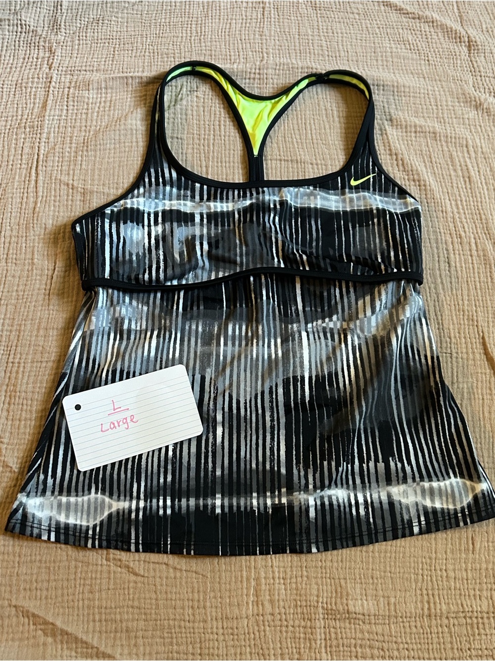 Nike Black & Neon Yellow Striped Racerback Swim Coverup Tank